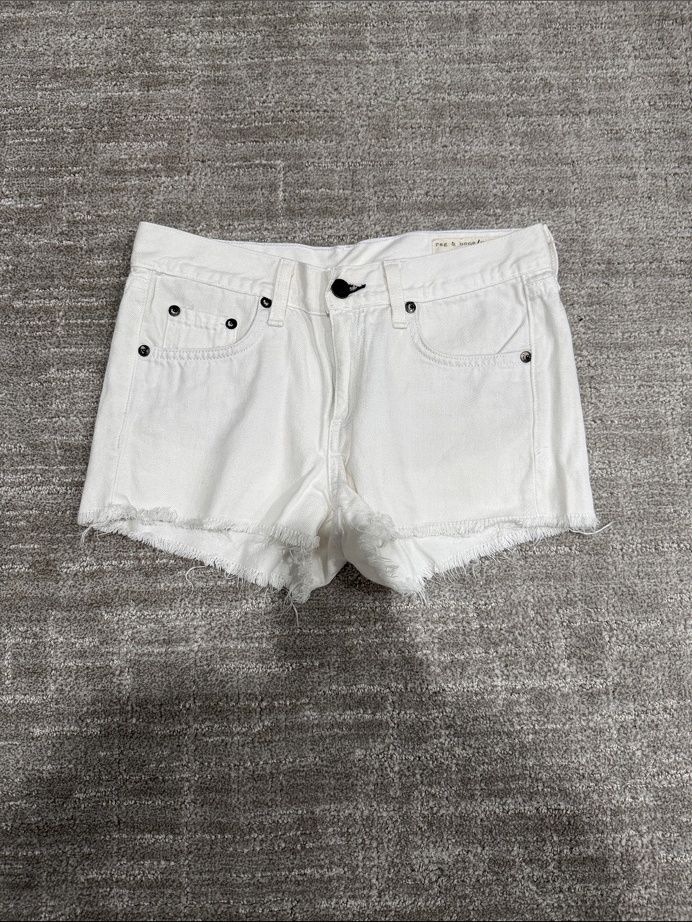 rag & bone White Frayed Hem Denim Shorts
